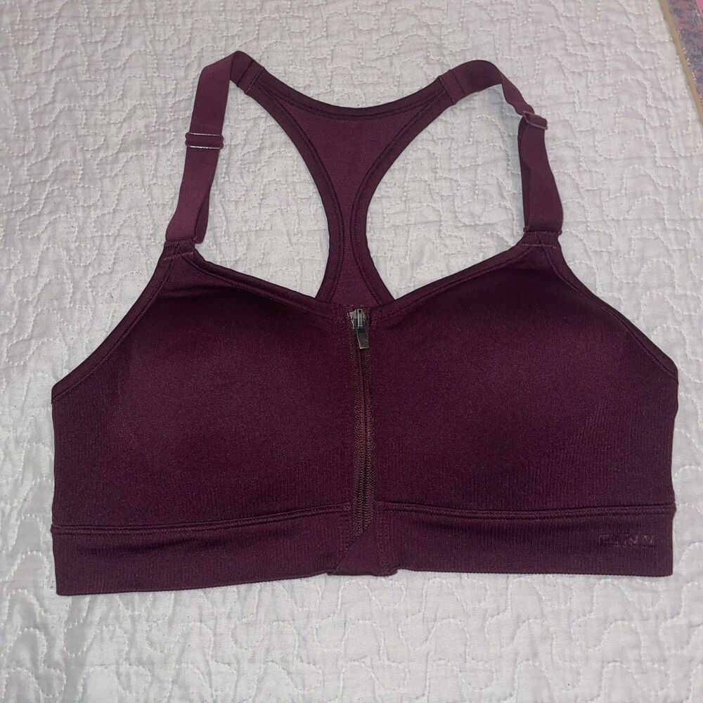 VS Pink Burgundy Front Zip Sports Bra Medium M EUC Exercise Wear